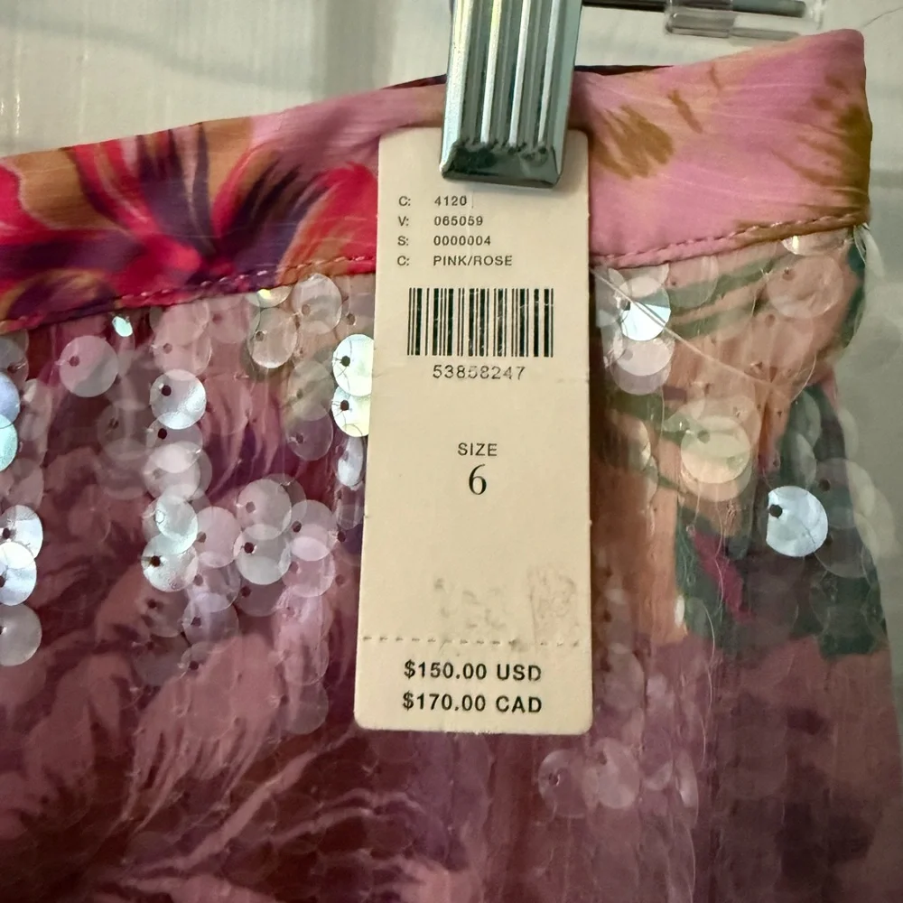 Pink Anthropologie Floral Sequin Pencil Skirt - Picture 3 of 4